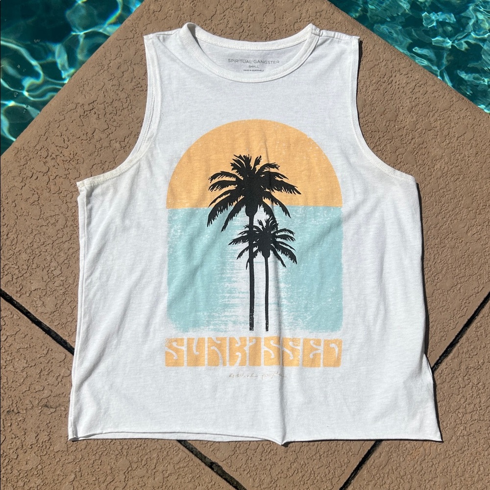 Spiritual Gangster White 'Sunkissed' Graphic Muscle Tank